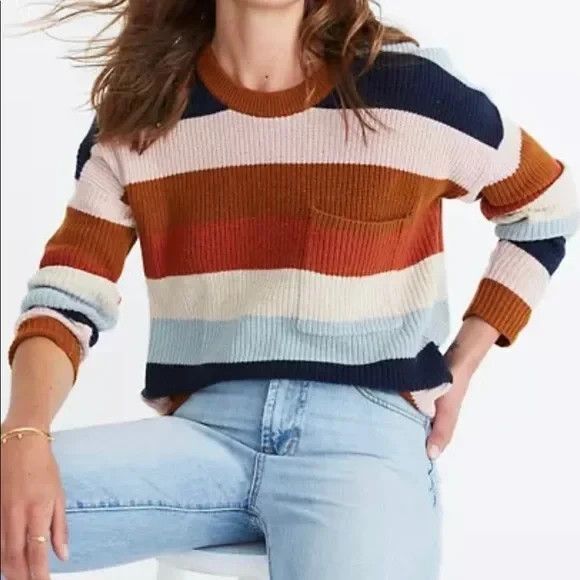 Madewell Thompson Medium knit sweater pullover striped pocket - Picture 11 of 11